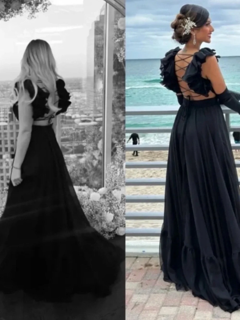 Mac Duggal Ruffled Cutout Gown Maxi Dress in Black Size 8 - Picture 6 of 14